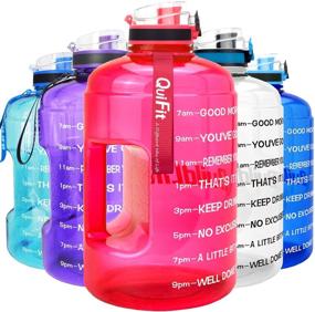 img 4 attached to QuiFit BPA-Free Motivational Gallon Water Bottle with Time Marker, Infuser, and Flip Top Leak-Proof Cap - Ideal for Fitness, Outdoor Sports Enthusiasts, and Reusable Hydration Jug