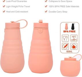 img 1 attached to 🚰 Houcopa Collapsible Water Bottle - Reusable Silicone Foldable Bottle for Travel & Sports - BPA Free, Leak Proof - 2 Pack, 18oz - Black/Pink