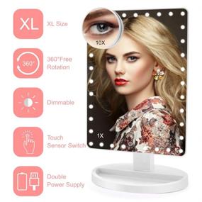 img 4 attached to 💄 X-Large Lighted Makeup Mirror - COSMIRROR Vanity Mirror with 35 LED Lights, 10X Magnifying Mirror, Touch Sensor, Dual Power Supply, 360° Rotation - White