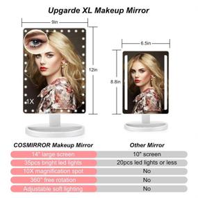 img 3 attached to 💄 X-Large Lighted Makeup Mirror - COSMIRROR Vanity Mirror with 35 LED Lights, 10X Magnifying Mirror, Touch Sensor, Dual Power Supply, 360° Rotation - White