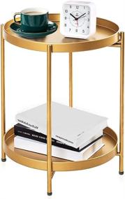 img 4 attached to 🌟 Simeasy Gold Folding Metal Side Table: Removable Tray, 2-Tier Round End Table for Indoor/Outdoor Use (15.2”Dx20”H)