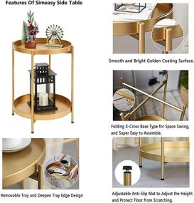 img 2 attached to 🌟 Simeasy Gold Folding Metal Side Table: Removable Tray, 2-Tier Round End Table for Indoor/Outdoor Use (15.2”Dx20”H)