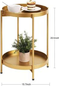 img 3 attached to 🌟 Simeasy Gold Folding Metal Side Table: Removable Tray, 2-Tier Round End Table for Indoor/Outdoor Use (15.2”Dx20”H)