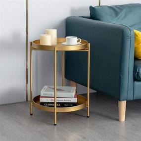 img 1 attached to 🌟 Simeasy Gold Folding Metal Side Table: Removable Tray, 2-Tier Round End Table for Indoor/Outdoor Use (15.2”Dx20”H)