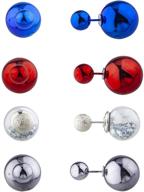 lux accessories red blue sparkling silver star pearl stud earrings set logo