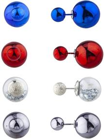 img 4 attached to Lux Accessories Red Blue Sparkling Silver Star Pearl Stud Earrings Set