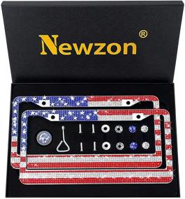 img 4 attached to USA Flag License Plate Frames - Set of 2 Bedazzled Bling Rhinestone License Plate Frame for Patriots - Novelty License Plate Frames for Men with Funny Glitter Diamond Holder, 3D American Flag Cover - Includes Gift Box