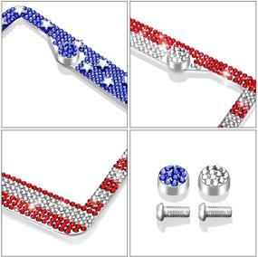 img 2 attached to USA Flag License Plate Frames - Set of 2 Bedazzled Bling Rhinestone License Plate Frame for Patriots - Novelty License Plate Frames for Men with Funny Glitter Diamond Holder, 3D American Flag Cover - Includes Gift Box