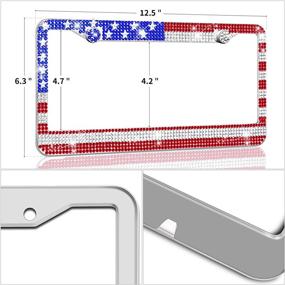 img 1 attached to USA Flag License Plate Frames - Set of 2 Bedazzled Bling Rhinestone License Plate Frame for Patriots - Novelty License Plate Frames for Men with Funny Glitter Diamond Holder, 3D American Flag Cover - Includes Gift Box