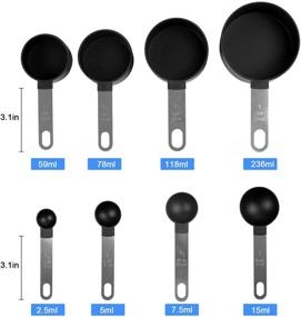 img 3 attached to 🥄 Newegger 8Pcs Plastic Measuring Cups and Spoons Set with Stainless Steel Handle and Silicone Collapsible Funnel – Ideal for Dry and Liquid Ingredients (Black)