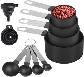 img 4 attached to 🥄 Newegger 8Pcs Plastic Measuring Cups and Spoons Set with Stainless Steel Handle and Silicone Collapsible Funnel – Ideal for Dry and Liquid Ingredients (Black)