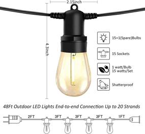 img 3 attached to 🌟 Waterproof Dimmable LED Outdoor String Lights with Shatterproof S14 Bulbs – UL Listed Heavy-Duty Vintage Patio Lights for Wedding Party, 48FT