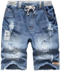 img 4 attached to Stylish & Trendy LOKTARC Boys' Ripped Frayed Denim Shorts - Convenient Pull-On Design