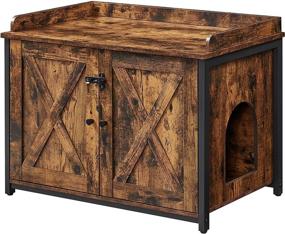 img 4 attached to 🐱 VASAGLE Rustic Brown and Black Cat Litter Box Furniture with 2 Barn Doors - Hidden Litter Box Enclosure, End Table - UPCL621B01