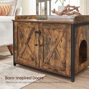 img 2 attached to 🐱 VASAGLE Rustic Brown and Black Cat Litter Box Furniture with 2 Barn Doors - Hidden Litter Box Enclosure, End Table - UPCL621B01