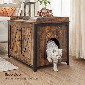 img 1 attached to 🐱 VASAGLE Rustic Brown and Black Cat Litter Box Furniture with 2 Barn Doors - Hidden Litter Box Enclosure, End Table - UPCL621B01