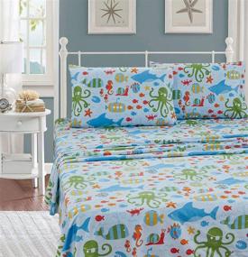 img 1 attached to Sea Life Sheet Set - Octopus, Crabs, Fishes, Whales, Sharks - Light Blue, Green, Red, Orange - New - #Octopus (Twin)