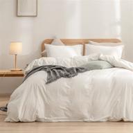 🛏️ bestouch white queen duvet cover set - washed cotton linen feel, super soft & comfortable, lightweight 3-piece home bedding set logo