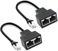 🔌 2-pack rj45 ethernet splitter cable network adapter - 1 male to 2 female, universal compatibility with super cat5, cat5e, cat6, cat7 ethernet lan cables - internet adapter, black логотип