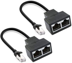 🔌 2-pack rj45 ethernet splitter cable network adapter - 1 male to 2 female, universal compatibility with super cat5, cat5e, cat6, cat7 ethernet lan cables - internet adapter, black logo