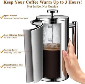 img 3 attached to ☕ Bayka French Press Coffee Maker: Premium Stainless Steel, 4-Level Filtration, 34oz Capacity, Dishwasher Safe - Silver