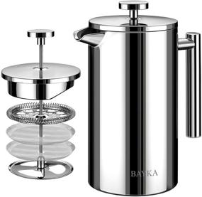 img 4 attached to ☕ Bayka French Press Coffee Maker: Premium Stainless Steel, 4-Level Filtration, 34oz Capacity, Dishwasher Safe - Silver