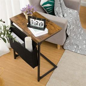 img 2 attached to 🌟 HOOBRO Side Table for Small Spaces - C-Shape Sofa End Table with Storage Pocket, 27.2-inch Height Snack Table - Portable Laptop Table Beside Bed or Sofa, Industrial Steel Frame, Rustic Brown Finish BF56SF01