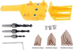 img 2 attached to 🔨 37-Piece Handheld Woodworking Dowel Jig Kit: 6mm 5/16" 3/8" Drill Guide Metal Sleeve, Wood Drilling Doweling Hole Saw Tools with 30 Wood Dowel Pins, 3 Drill Bits, 3 Wood Points Center Pins, and 1 Doweling Jig