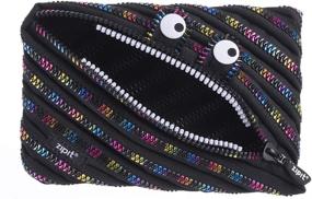 img 4 attached to 🖍️ Large Monster Pencil Pouch for Kids with Zippered Closure - Holds up to 60 Pens - Black & Rainbow Design