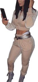 img 2 attached to 👚 Velvet Zip Crop Top and Jogger Pants Outfit for Women - 2 Piece Tracksuit Set