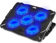 💻 cp3 laptop cooling pad - 5 ultra-quiet fans notebook cooler, supports 17.3 inch heavy-duty laptops, cooling stand for gaming, office, work from home with led light (blue) logo