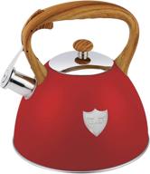 🔴 stainless steel whistling tea kettle with heat proof wood pattern handle - 3l teapot for all heat sources, loud whistle, anti-rust - red, food grade logo