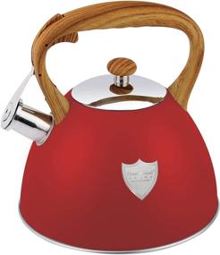 img 4 attached to 🔴 Stainless Steel Whistling Tea Kettle with Heat Proof Wood Pattern Handle - 3L Teapot for All Heat Sources, Loud Whistle, Anti-Rust - Red, Food Grade