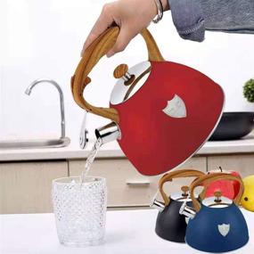 img 3 attached to 🔴 Stainless Steel Whistling Tea Kettle with Heat Proof Wood Pattern Handle - 3L Teapot for All Heat Sources, Loud Whistle, Anti-Rust - Red, Food Grade