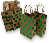 🎁 15 small christmas gift bags in green - kraft and foil hot-stamped polka-dot design, size: 5 1/4" x 8 1/2" x 3 1/4 logo