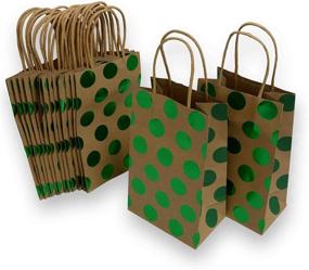 img 2 attached to 🎁 15 Small Christmas Gift Bags in Green - Kraft and Foil Hot-Stamped Polka-dot Design, Size: 5 1/4" x 8 1/2" x 3 1/4