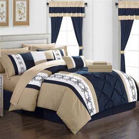 img 3 attached to 🛏️ Navy Queen Size Chic Home Icaria 20 Piece Comforter Set with Color Block Pinch Pleat Pintuck Design - Bag Bedding