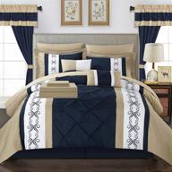 🛏️ navy queen size chic home icaria 20 piece comforter set with color block pinch pleat pintuck design - bag bedding logo