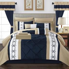 img 4 attached to 🛏️ Navy Queen Size Chic Home Icaria 20 Piece Comforter Set with Color Block Pinch Pleat Pintuck Design - Bag Bedding