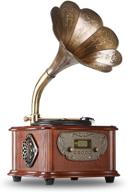 🎵 lugulake retro turntable record player - all-in-one vintage phonograph with copper horn, built-in speaker, 3.5mm aux-in, usb, fm radio - nostalgic gramophone for lps logo
