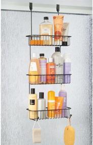 img 2 attached to mDesign Black Extra Large Metal Over-the-Door Shower Caddy with Built-in Hooks and Baskets on 3 Levels - Hanging Bathroom Storage Organizer for Shampoo, Body Wash, Loofahs