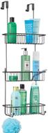 mdesign black extra large metal over-the-door shower caddy with built-in hooks and baskets on 3 levels - hanging bathroom storage organizer for shampoo, body wash, loofahs logo