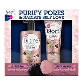 img 3 attached to 🌹 Bioré Rose Quartz Charcoal Face Wash Cleanser + Gentle Pore Refining Scrub, Dermatologist Tested Total Skincare Set for Purified Pores, Oil-Free - 6.77 oz & 4 oz