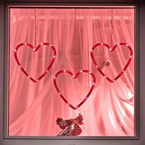 img 3 attached to Valentine's Day LED Window Lights Set - 3 Red Heart Backdrop String Lights for Outdoor Indoor Home Bedroom Wedding Party Holiday Wall Decoration