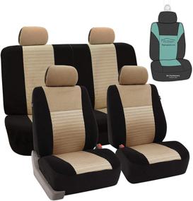 img 4 attached to 🚗 Universal Fit Trendy Elegance FH Group FB060114 Car Seat Covers - Beige/Black Color, Airbag Compatible, Split Bench - Suitable for Most Cars, Trucks, SUVs, Vans