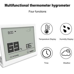 img 2 attached to 🌡️ Accurate Indoor Humidity Gauge with Thermometer and Clock - Digital LCD Display for Home, Office, Garage, and More