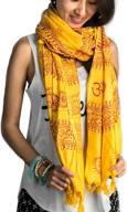 🧣 versatile and stylish large om scarf wrap: yoga soft cotton mix, hand printed boho bohemian design in white, black, and yellow logo