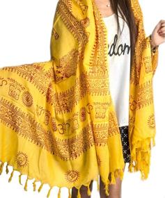 img 3 attached to 🧣 Versatile and Stylish Large Om Scarf Wrap: Yoga Soft Cotton Mix, Hand Printed Boho Bohemian Design in White, Black, and Yellow