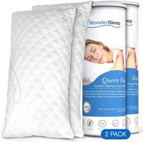 img 4 attached to 🌙 WonderSleep Premium Adjustable Loft Queen Size 2-Pack: Hypoallergenic Memory Foam Pillows with Cooling Bamboo-Derived Rayon Covers - Home & Hotel Collection
