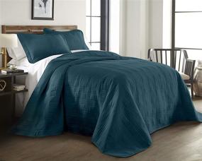 img 3 attached to 🛏️ Teal Kingston King Size Oversized Bedspread Coverlet Set - 3-Piece
